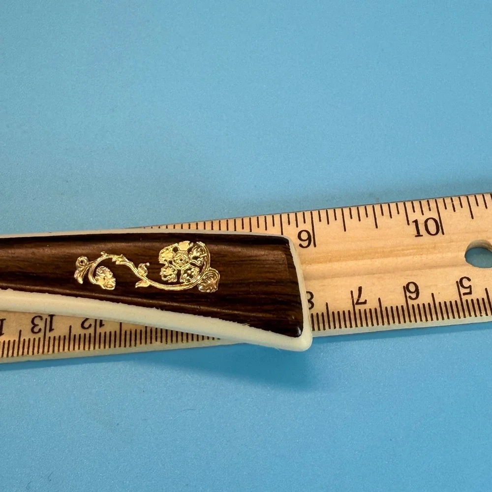 VTG Lifetime Cutlery Serrated Cake Knife Brown Cream Gold Floral Inlay MCM 10.5